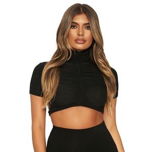 Black Mesh Turtle Neck Crop Top